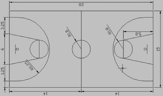 篮球场地 :  一,球场是一个长方形的坚实平面,无障碍物.